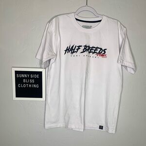 Half Breeds White Crewneck Streetwear Car Graphic Tee Men’s Shirt Size Large
